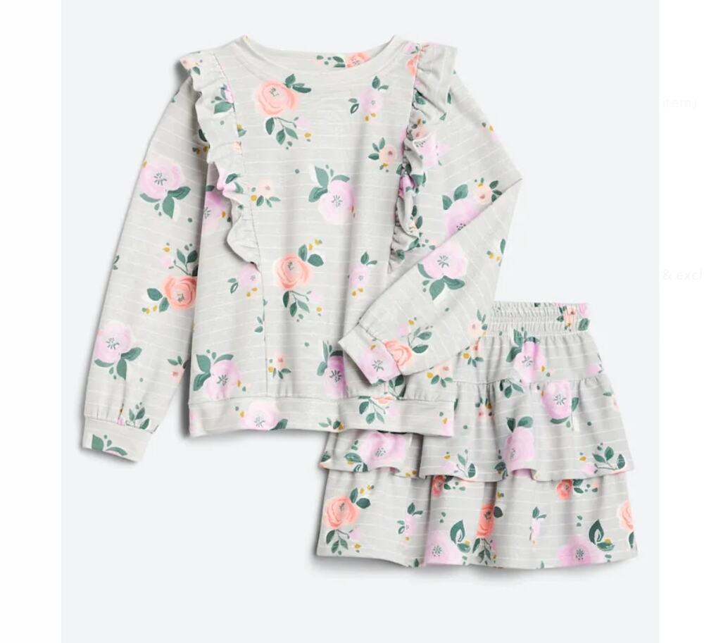 Bailey Lane Floral French Terry Pull Over and Skirt Set Size M 8 - 10
